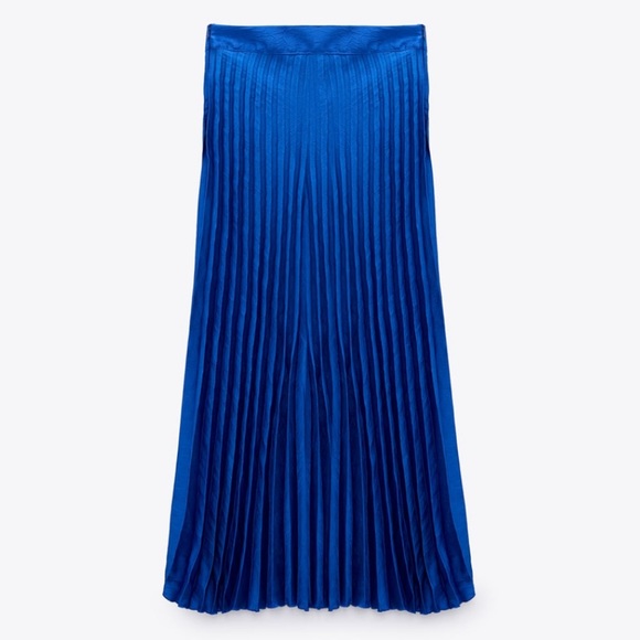 Zara Blue Satin Effect Pleated Midi Skirt - Picture 9 of 10